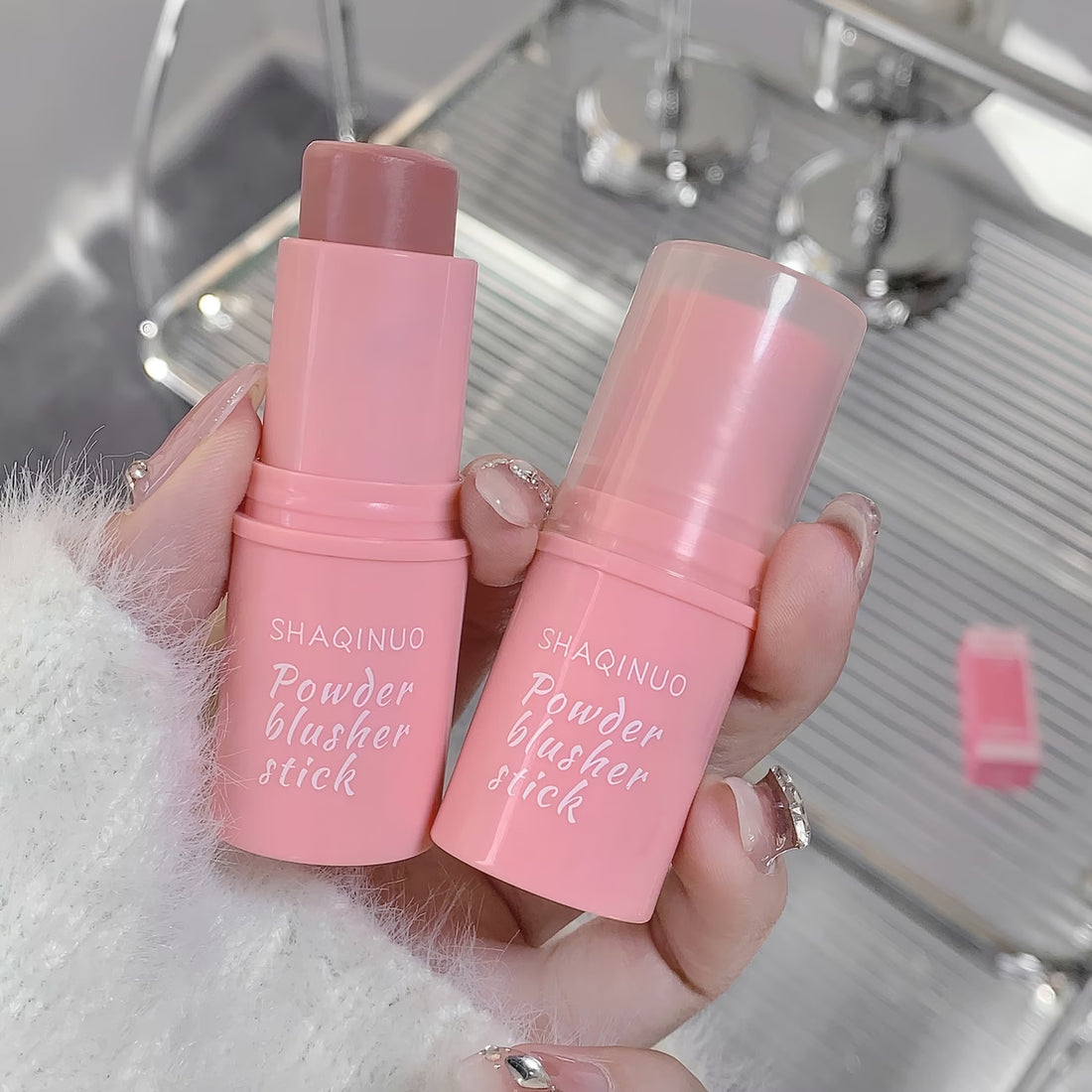 Vitality-Boosting Blush Stick, Brightening Nude Makeup, Natural Waterproof Highlighter & Contouring 3-in-1, Translucent Finish with Soft Creamy Texture, Plumping & Highly Pigmented